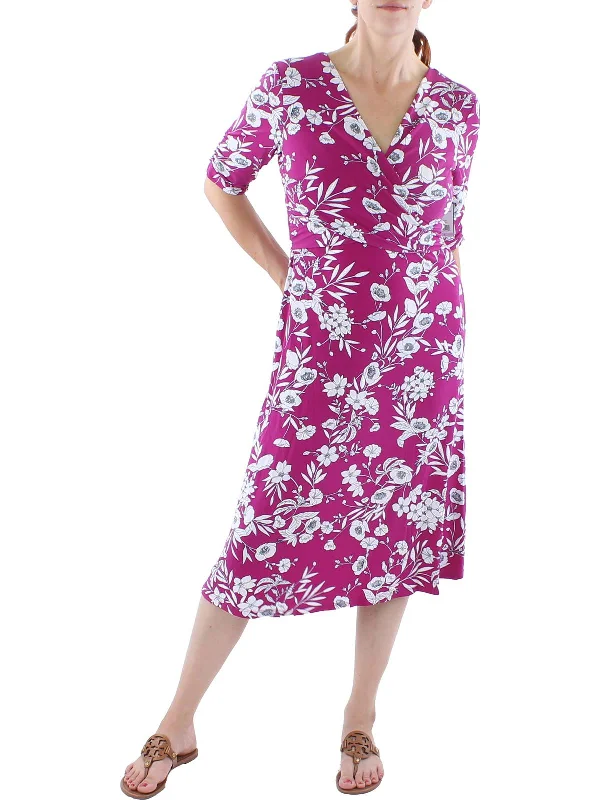 Midnight Sale Womens Floral A-Line Midi Dress