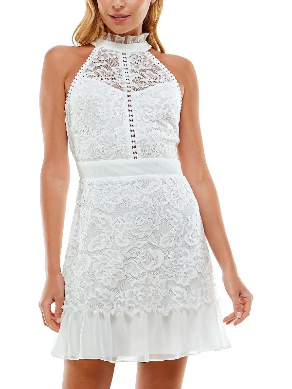 Blowout Deals Juniors Womens Mock-Neck Mini Cocktail and Party Dress