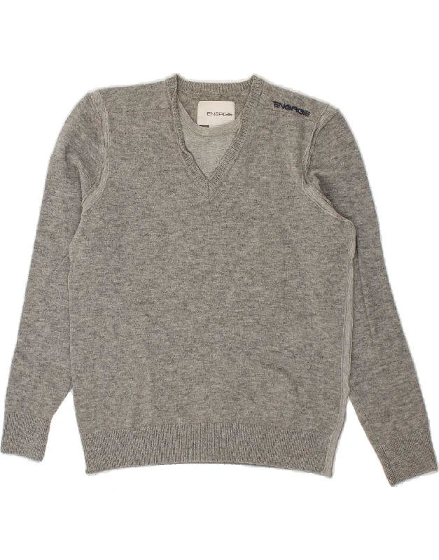 Savings Spectacular ENERGIE Womens V-Neck Jumper Sweater UK 10 Small Grey Wool