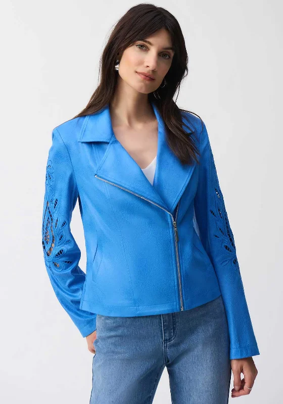 Special Offer Joseph Ribkoff Crochet Flower Moto Jacket, Blue