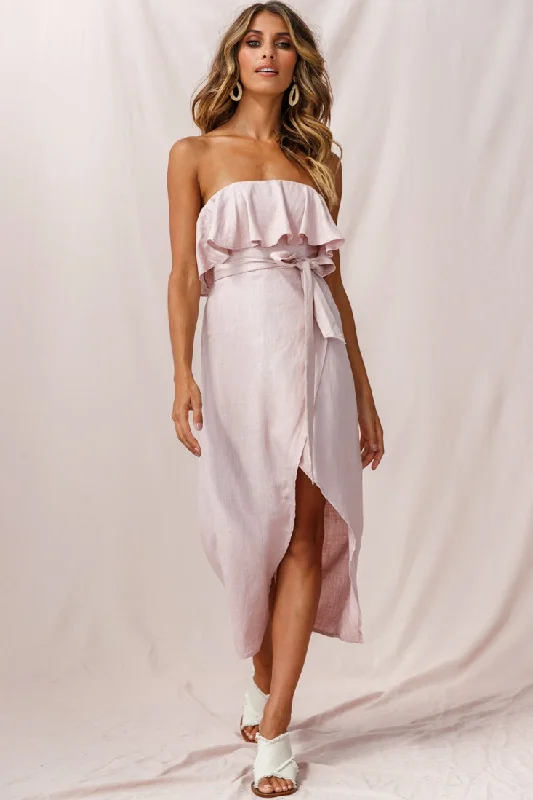 New Deals Hamilton Bandeau Ruffle Midi Dress Blush