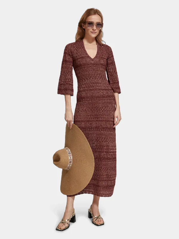 Limited Quantity Metallic pointelle knit maxi dress
