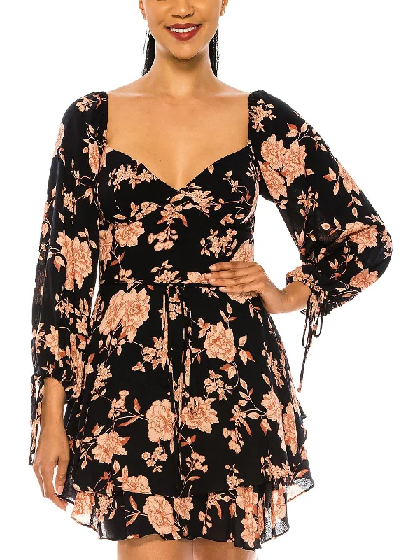 Take Advantage Juniors Womens Floral Tiered Fit & Flare Dress