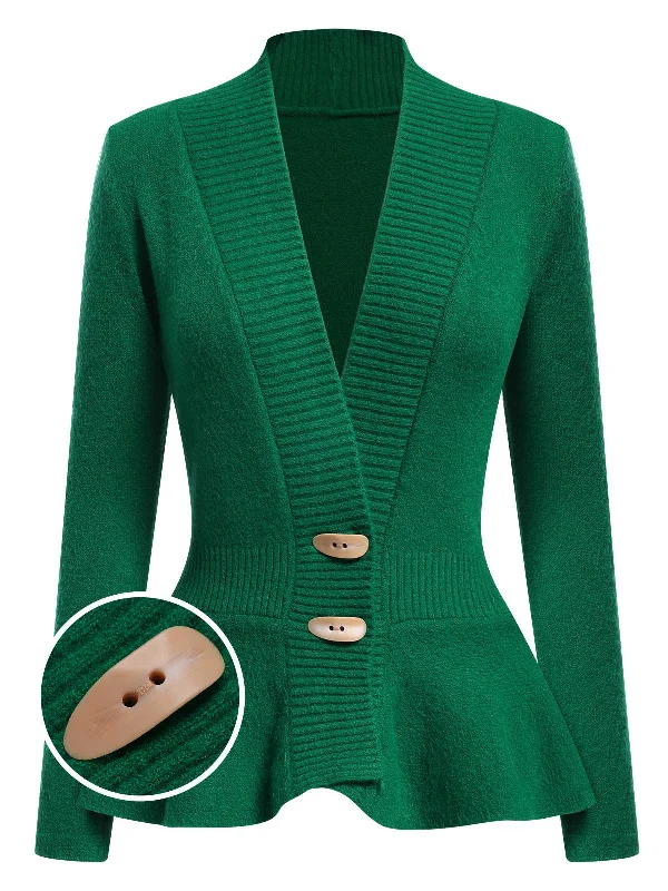 Steals and Deals 1930s Button Ruffles Hem Knitted Cardigan