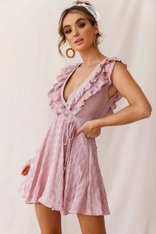 Weekend Deal Asher Layered Frill Neckline Mini Dress Blush