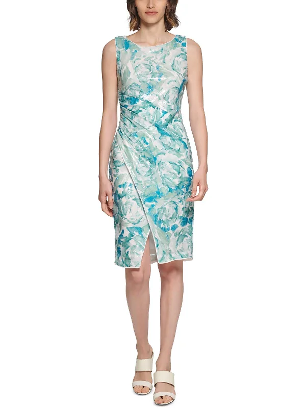Instant Discount Womens Sequin Sleeveless Sheath Dress