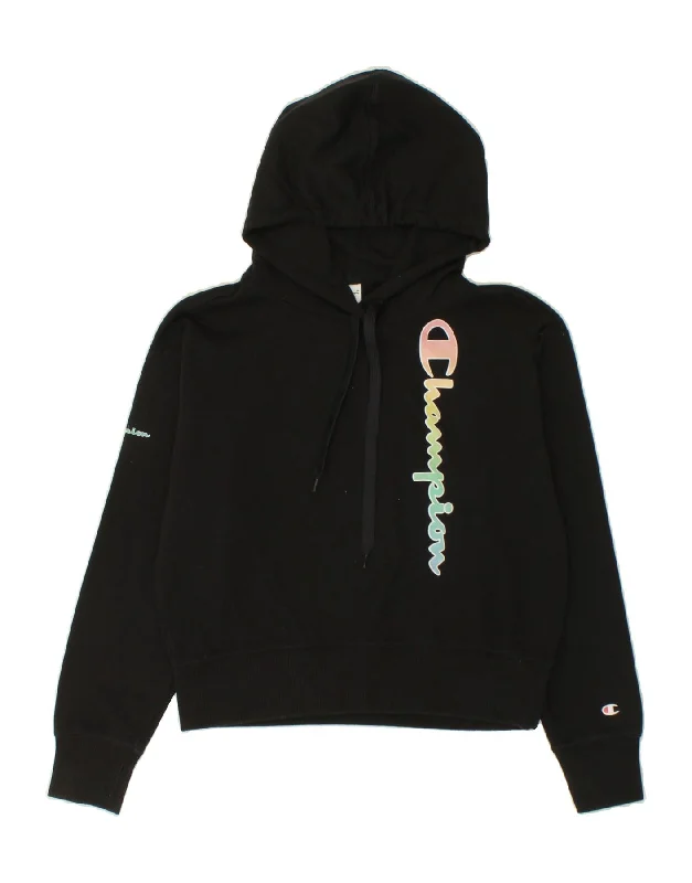 Bonus Savings CHAMPION Womens Graphic Hoodie Jumper UK 14 Medium Black Cotton