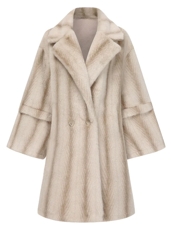 Bargain Blast Beige 1950s Faux Fur Lapel Plush Coat
