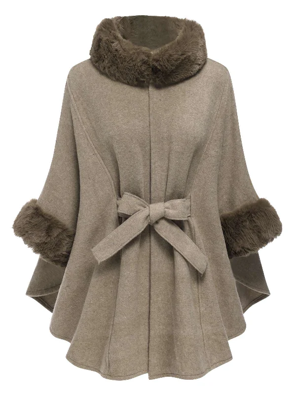 Time-Limited Offer Coffee 1940s Faux Fur Collar Batwing Coat