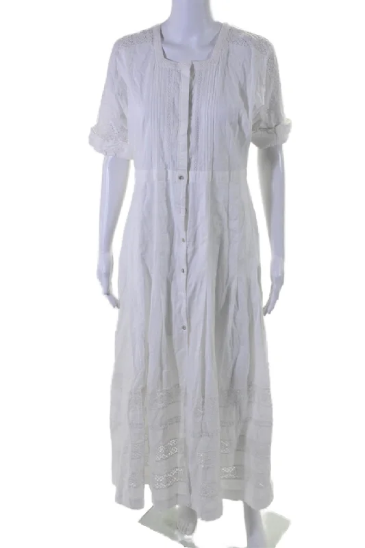 Year-End Sale Love Shack Fancy Womens Button Front Short Sleeve Midi Shirt Dress White Large