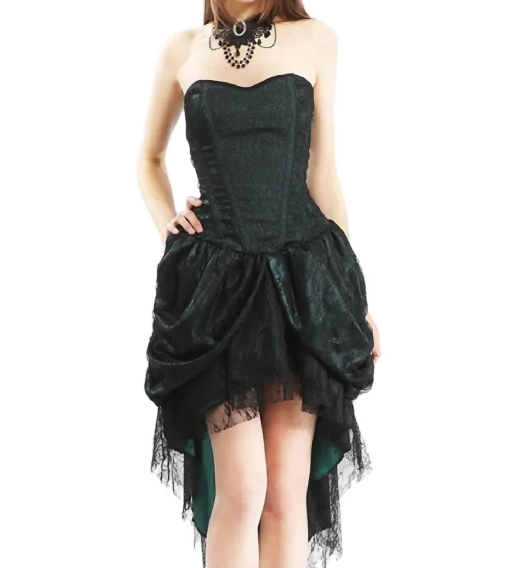 The Best Prices Lace Overlay Strapless Bustle Dress In Green And Black