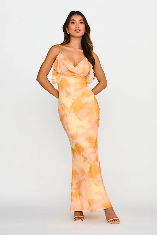 Online Only Jannie Draped Neckline Cami Dress Abstract Yellow