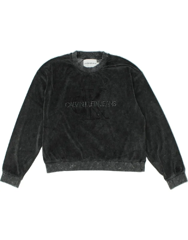 Price Fest CALVIN KLEIN Womens Graphic Sweatshirt Jumper UK 14 Medium Grey Cotton