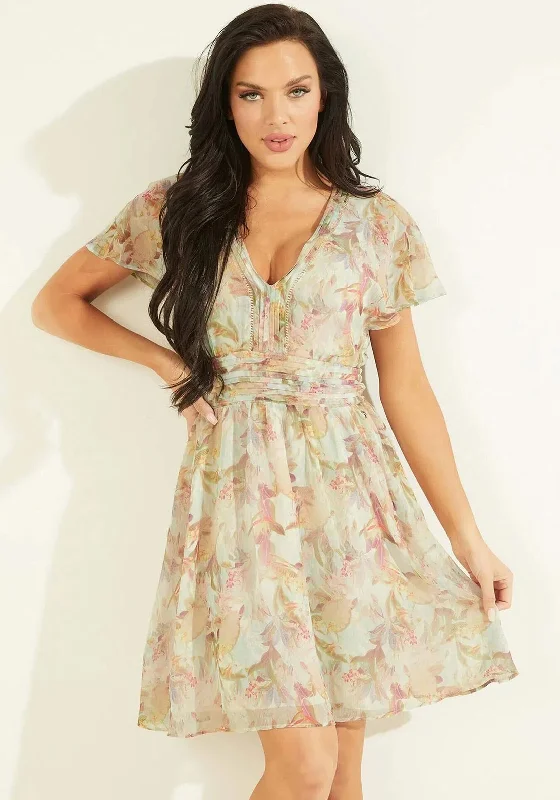 Don't Wait Guess Womens Floral Mini Dress, Multi