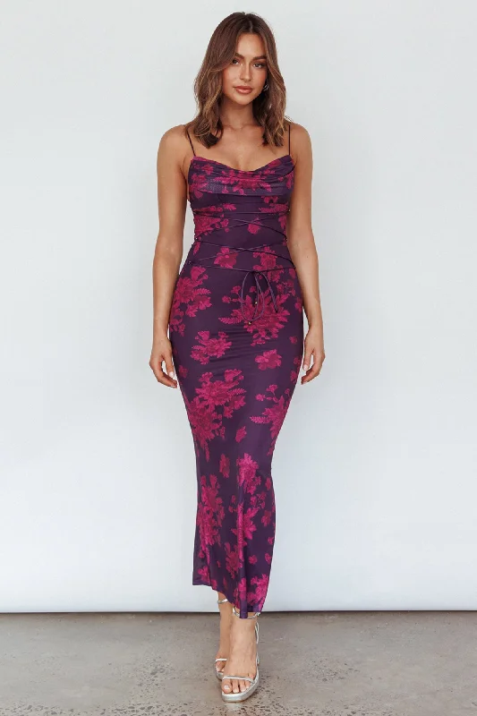 Final Markdown Teava Laced Waist Maxi Dress Floral Grape