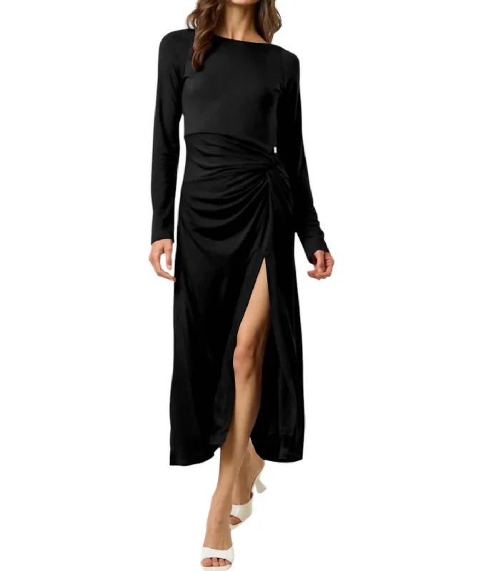Referral Discount High Slit Twisted Boat Neck Maxi Dress In Black