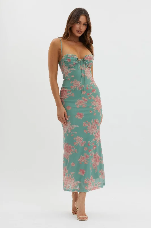 New Markdowns Fortune Lace Trim Mesh Midi Dress Green