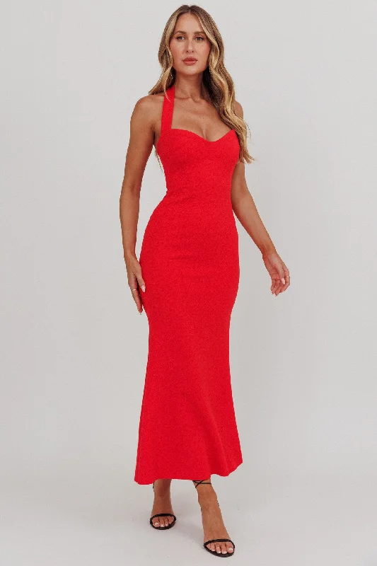 Amazing Deals Fire Of Stars Halterneck Maxi Dress Red