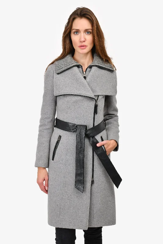 Reduced Prices Mackage Grey Wool/Cashmere 'Norita 2-in-1' Double Faced Leather Sash Coat Size XS