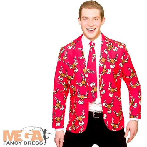 Price Buster Mens Fun Reindeer Christmas Jacket & Tie Costume