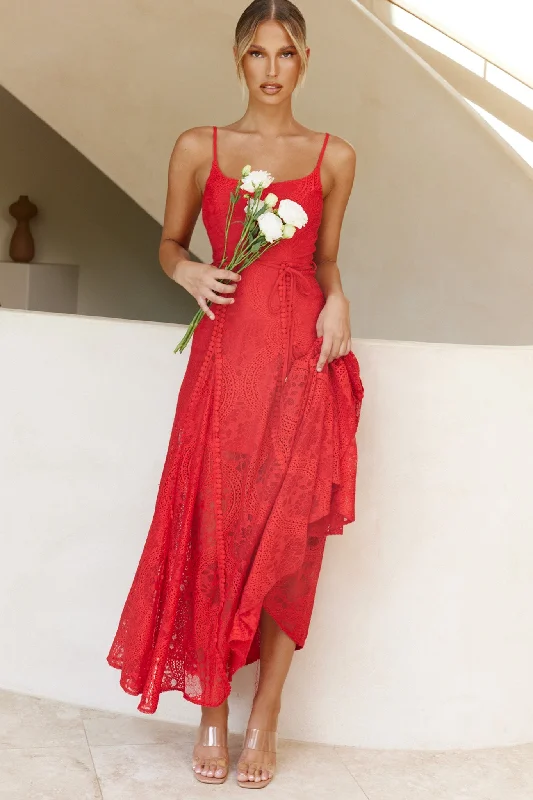 Clearance Event Palm Springs Lace Overlay Maxi Dress Red