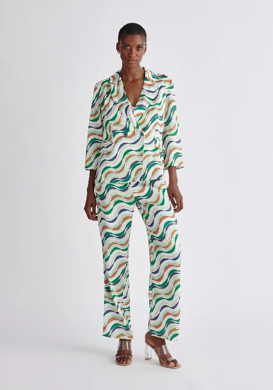 Bargain Bin Belted Wave Print Blazer