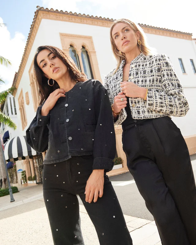 Stock Clearance Collarless Crop Grommet Jacket
