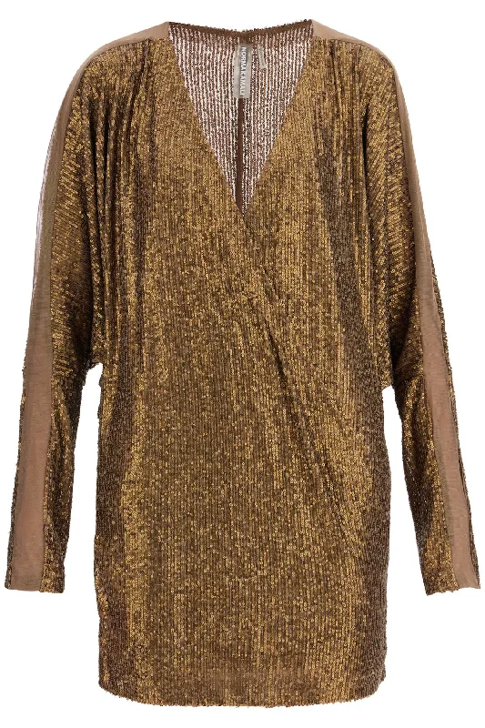 Price Rollback Norma Kamali Women's Mini Wrap Dress With V-Neck Long Sleeves Shimmering  Cocktail