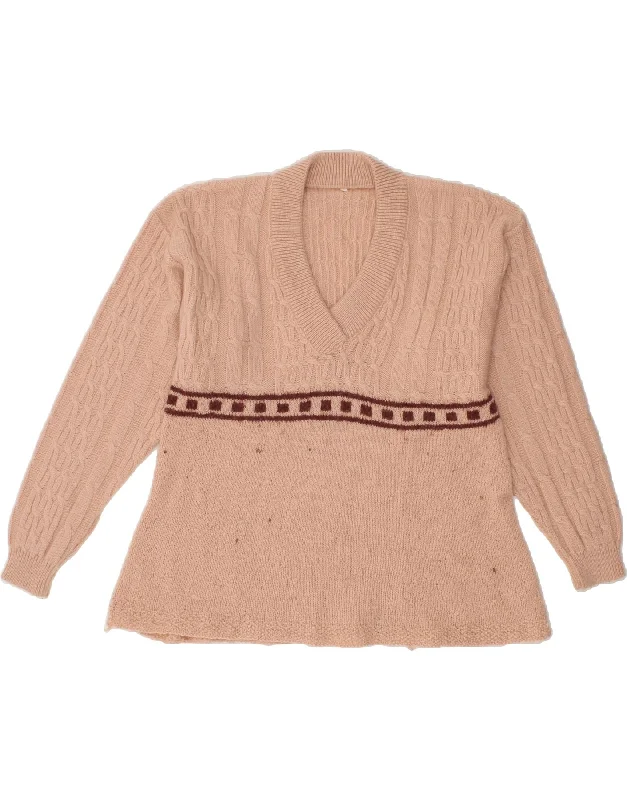 Hot Deal VINTAGE Womens V-Neck Jumper Sweater UK 14 Medium Beige