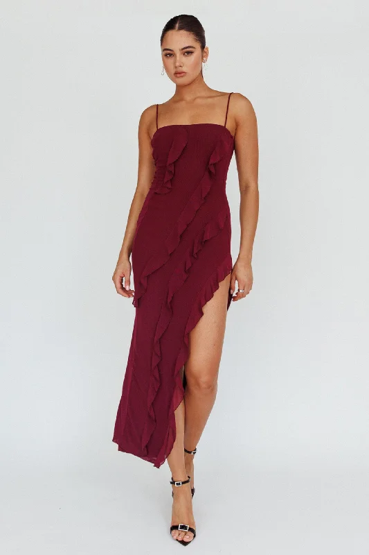 Deal Mania Catriona Split Ruffle Midi Dress Grape