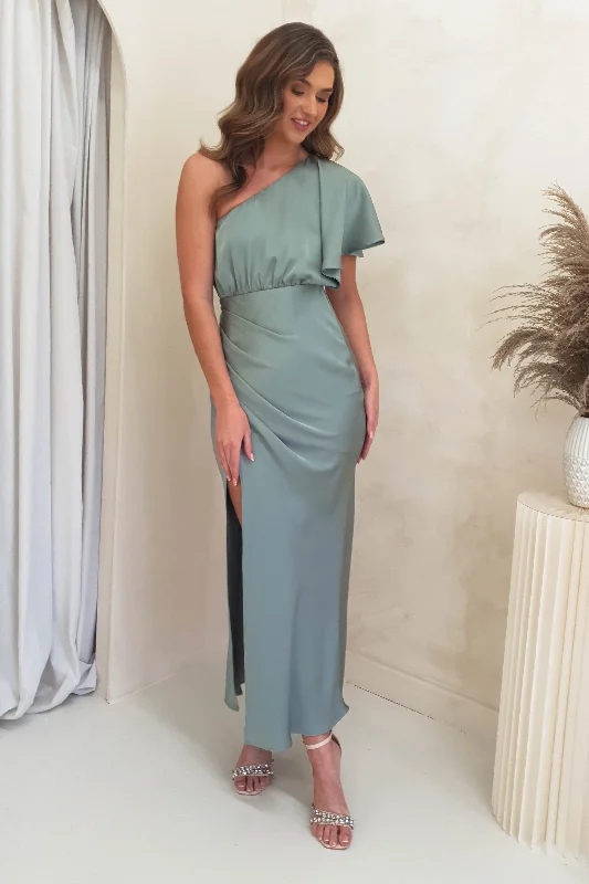 Exclusive Online Offer Jenna Soft Satin One Shoulder Maxi | Olive