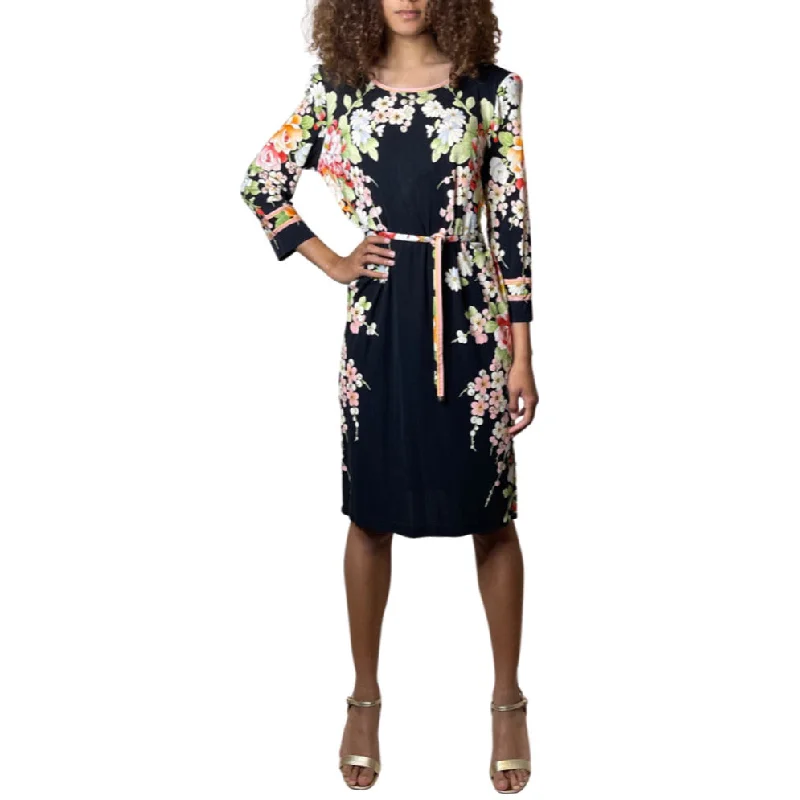 Closeout Peekaboo Hire - 1980's Original Vintage Black Leonard Floral Silk Dress UK 10 - 12