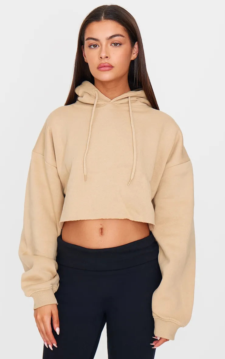 Daily Deals Sand Oversized Fit Cropped Sweat Hoodie