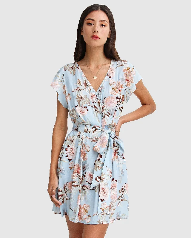 Limited Time Discount I'm The Star Wrap Dress - Light Blue