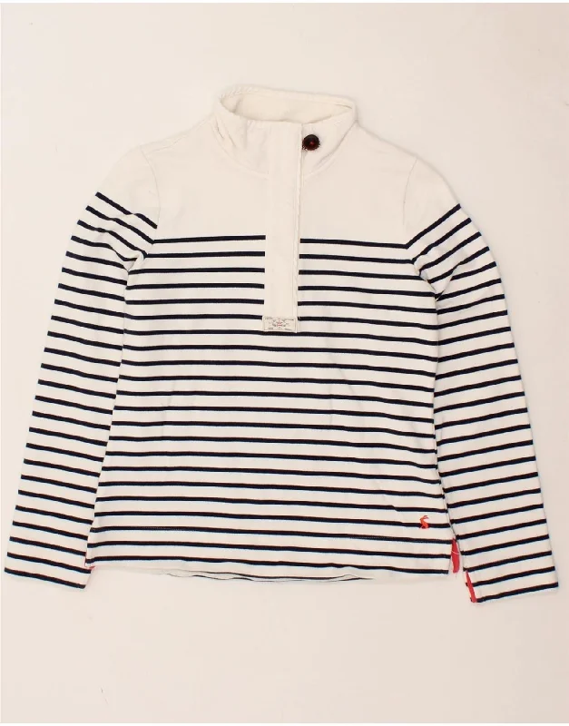 Discount Deals JOULES Womens Zip Neck Sweatshirt Jumper UK 12 Medium White Striped Cotton