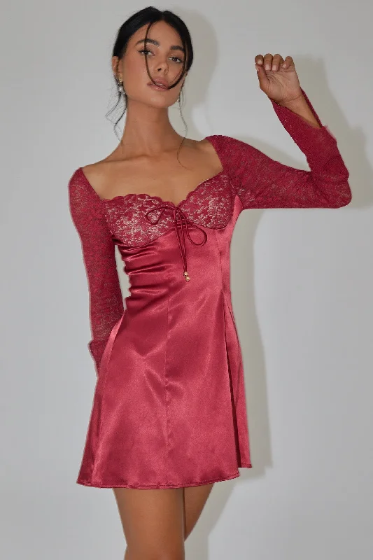 The Best Prices Ti Amo Lace Bust Long Sleeve Mini Dress Wine