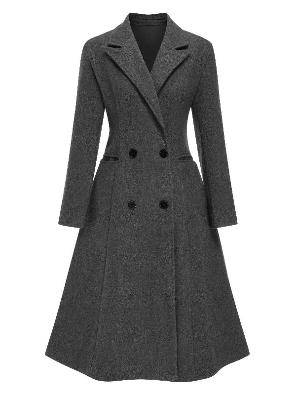 Daily Deals Grey 1940s Notched Lapel Faux Wool Long Coat