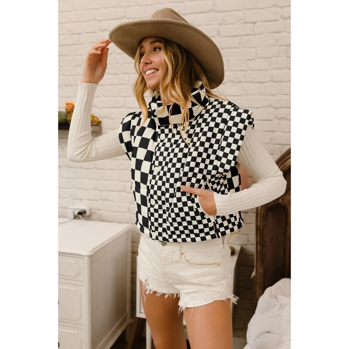 Super Sale BLACK & WHITE CHECKERED PUFFER | VEST