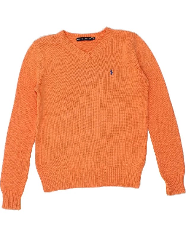 Online Specials RALPH LAUREN Womens Oversized V-Neck Jumper Sweater UK 10 Small Orange