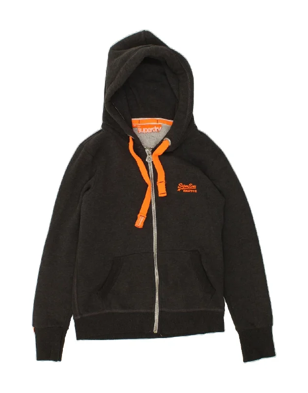 Get It Before It’s Gone SUPERDRY Womens Zip Hoodie Sweater UK 10 Small Grey Cotton