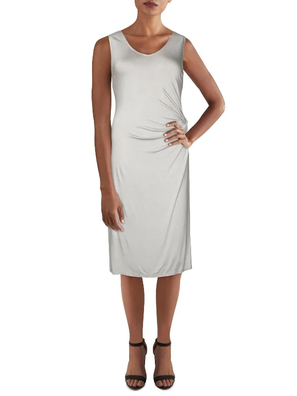 Value Deals Womens Knot-Front V Neck Midi Dress