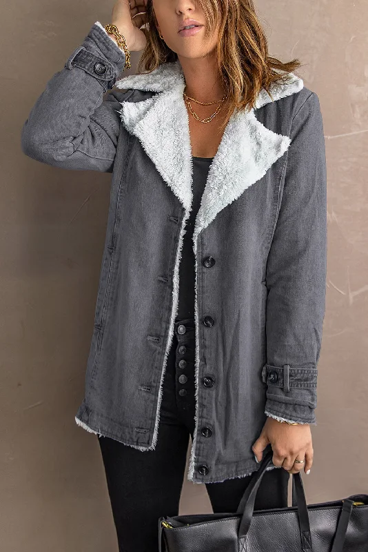Warehouse Sale Warm and Stylish Plush Horn Button Hooded Coat with Pockets