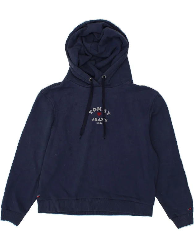 Warehouse Sale TOMMY HILFIGER Womens Oversized Hoodie Jumper UK 10 Small Navy Blue Cotton