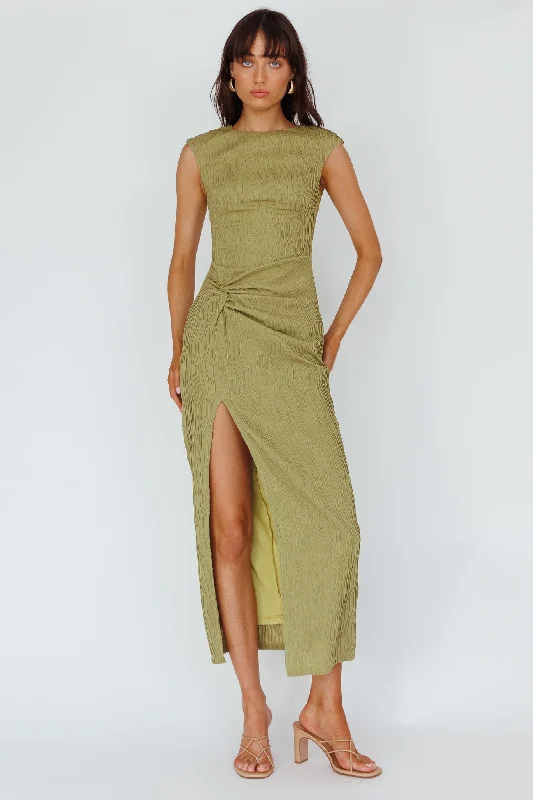 Super Bargain Like A Movie Cap Sleeve Midi Dress Olive
