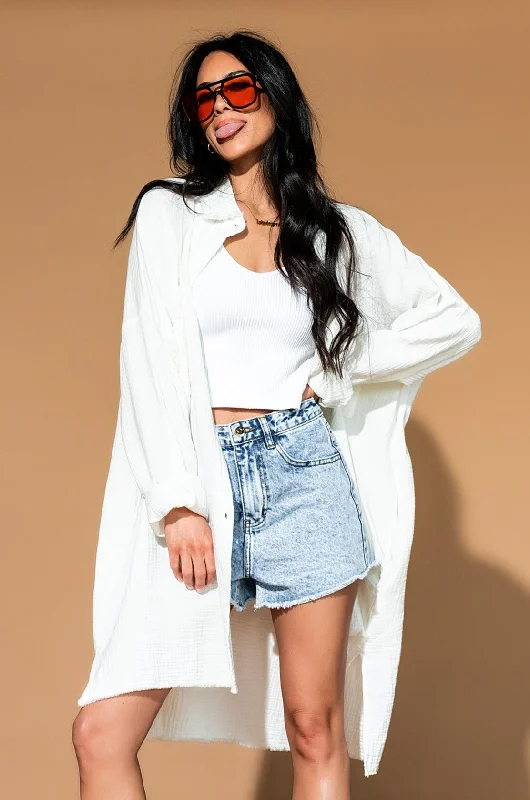Closeout Lala Made Me Do It Oversized Button Up in White