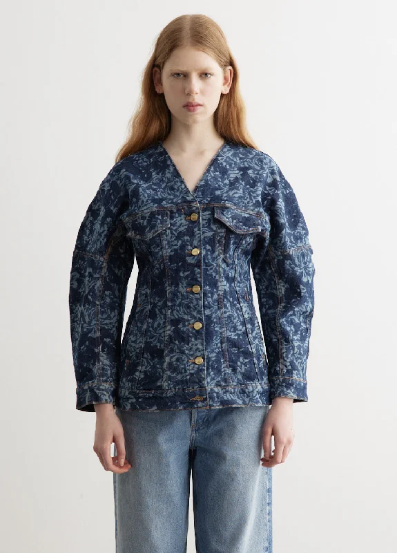 New Arrival Lazer Denim Shaped Sleeve Blazer