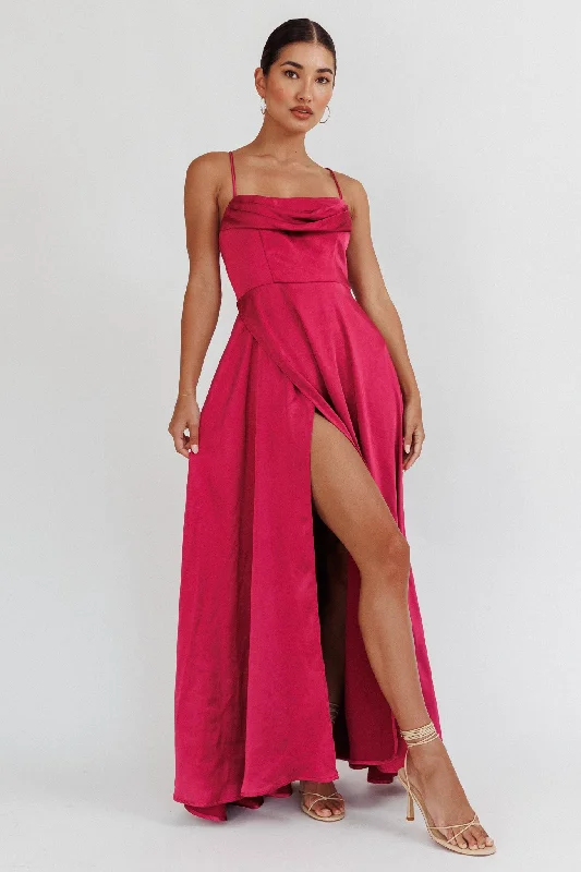 Buy Now Inner Light Gathered Bust Split Maxi Dress Wine