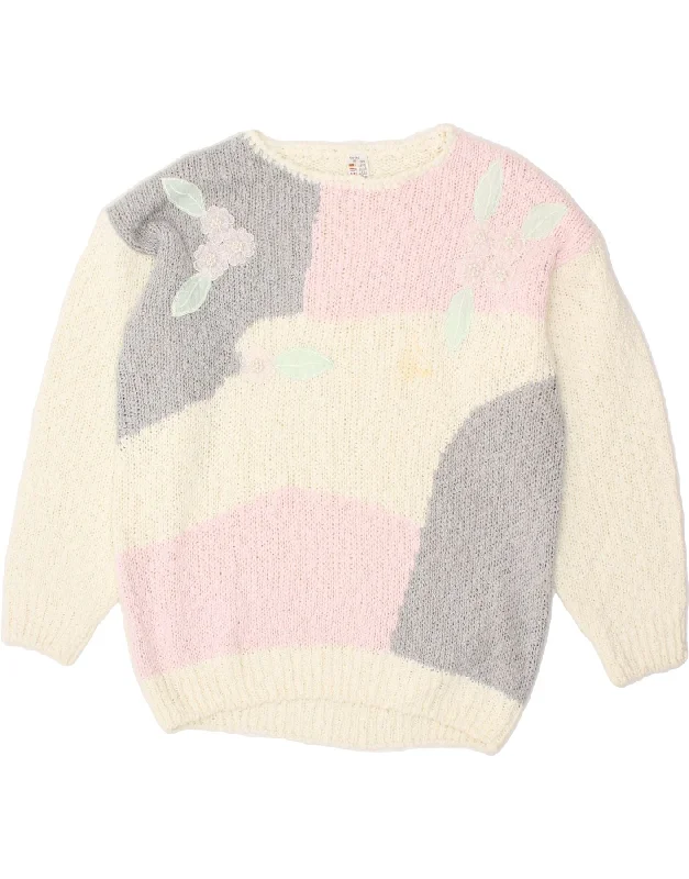Clearance Sale VINTAGE Womens Boat Neck Jumper Sweater EU 44/46 XL White Colourblock Clearance Sale VINTAGE Womens Boat Neck Jumper Sweater EU 44/46 XL White Colourblock