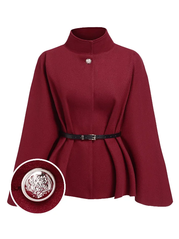 New Deals Wine Red 1960s Solid Belted Cloak Coat