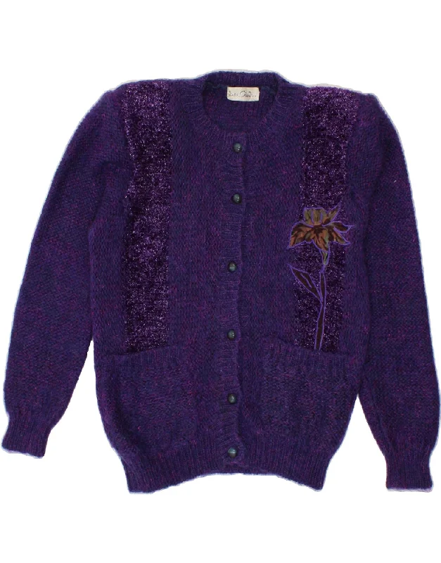 Hurry In VINTAGE Womens Cardigan Sweater IT 42 Medium Purple Floral Mohair
